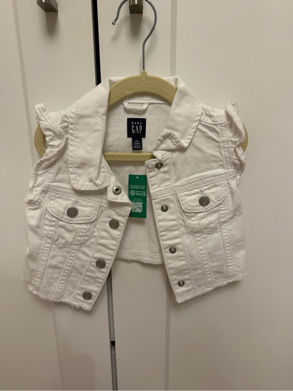GAP White Sleeveless Denim Jacket for Kids
